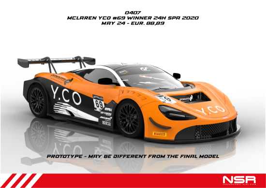 NSR Slotcar McLaren 720S Winner 24H Spa  2020 Y.CO Nr. 69